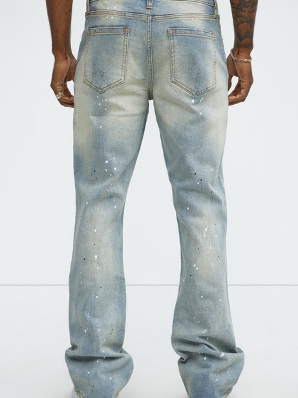 Nova Men • NWT $65 Ripped and Bleach splatted stacked Slim Flare Jean - Picture 3 of 5